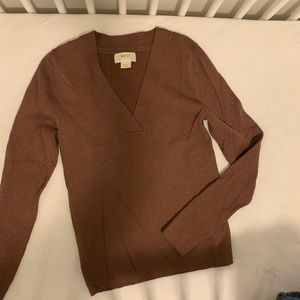 NWOT Maeve Anthropologie V- neck metallic knit  long sleeve sweater
